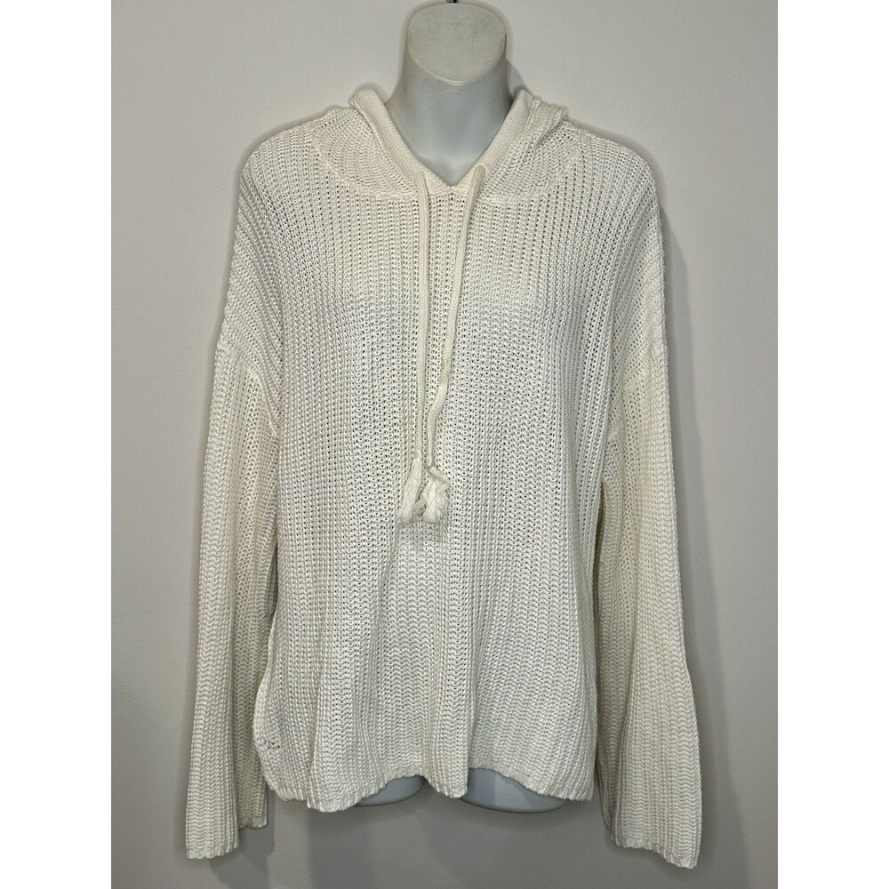 27 Miles Malibu White Hooded Sweater 100% Cotton Size L Large EUC!!!